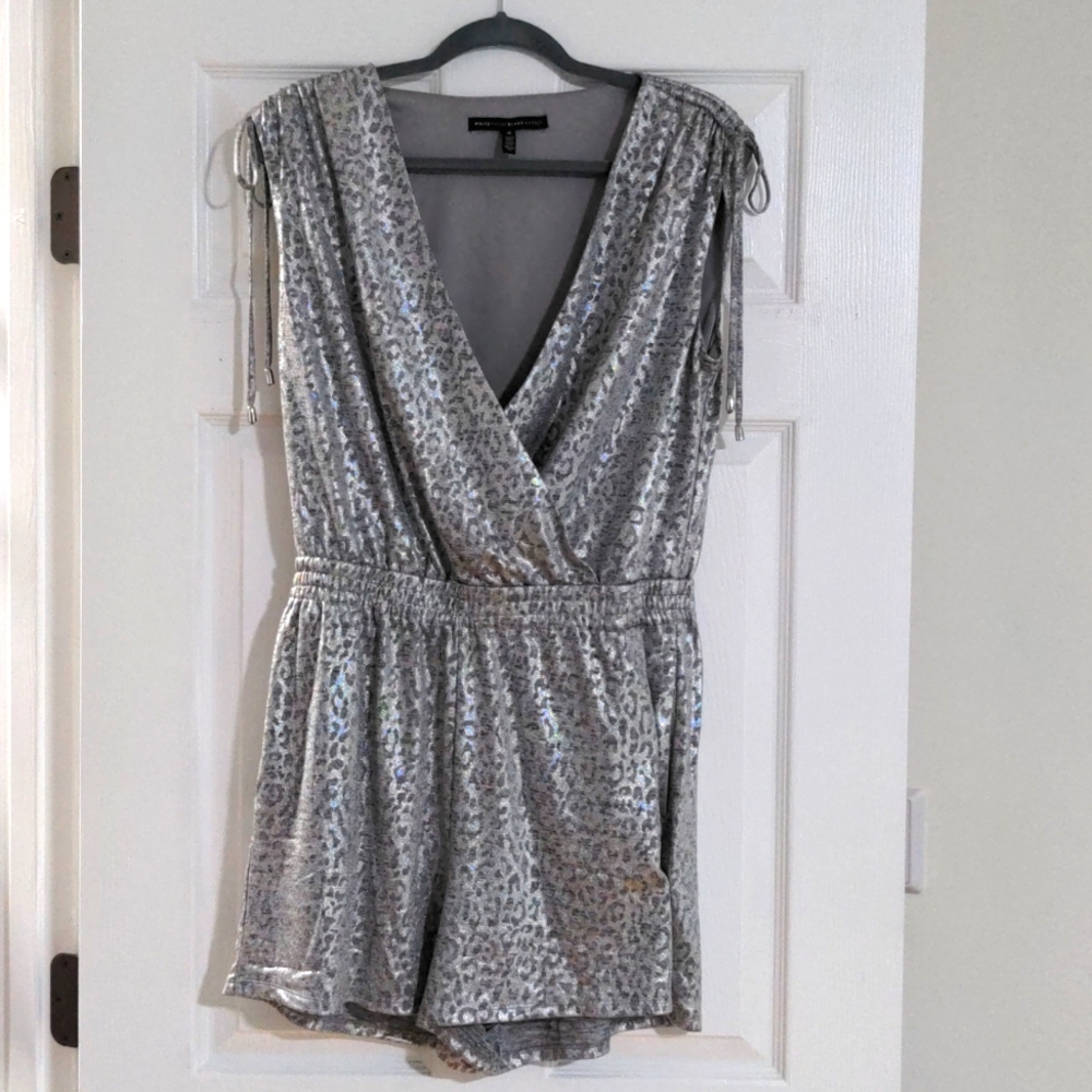 WHBM Silver Animal Print Romper, Size Medium